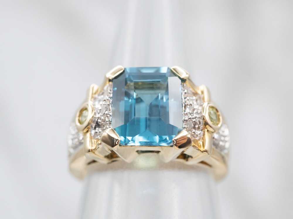 Blue Topaz Peridot and Diamond Cocktail Ring - image 5