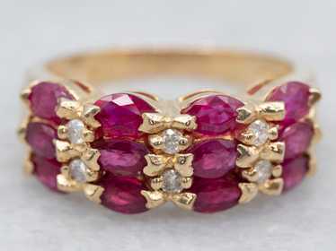 Glittering Yellow Gold Ruby and Diamond Band - image 1