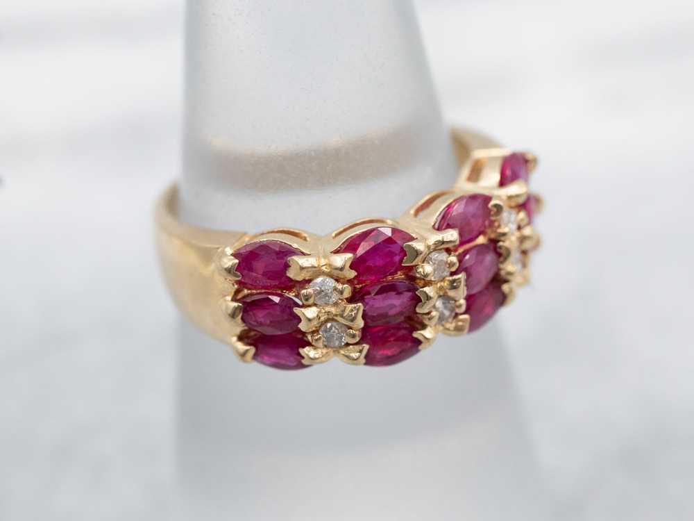 Glittering Yellow Gold Ruby and Diamond Band - image 3