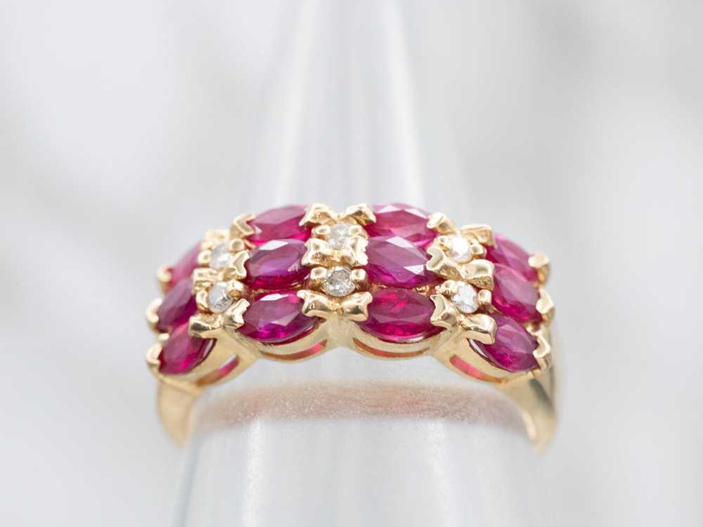 Glittering Yellow Gold Ruby and Diamond Band - image 4