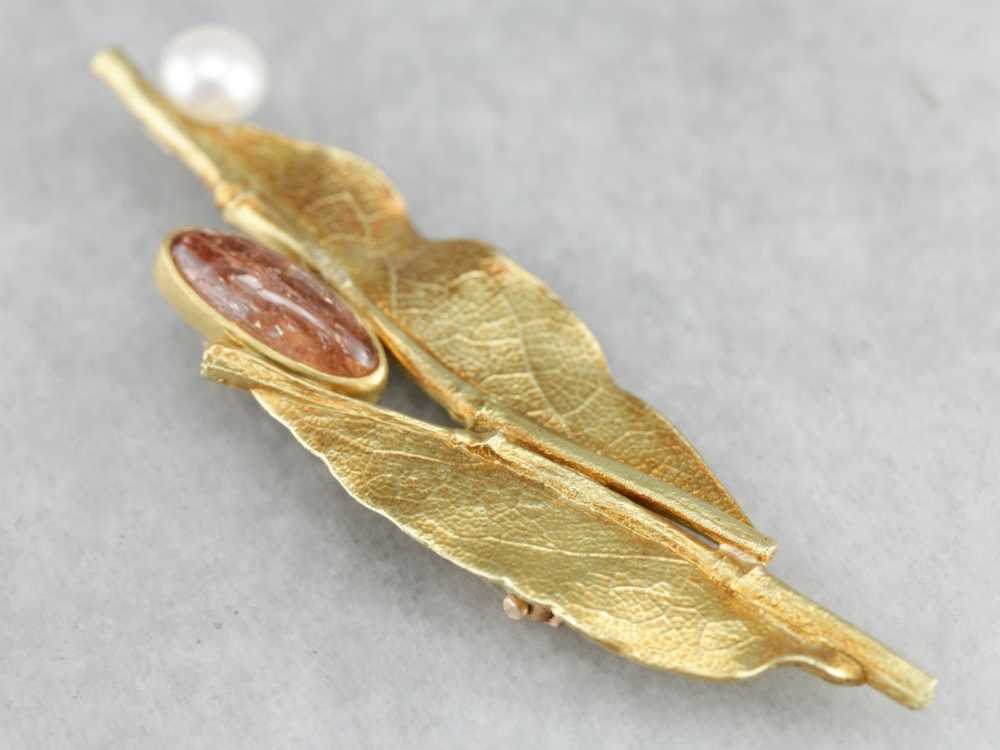 Ann Krupp Sunstone Leaf Gold Brooch - image 2