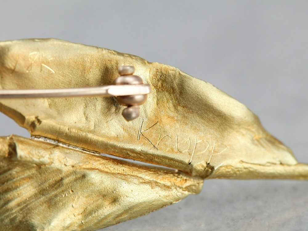 Ann Krupp Sunstone Leaf Gold Brooch - image 4