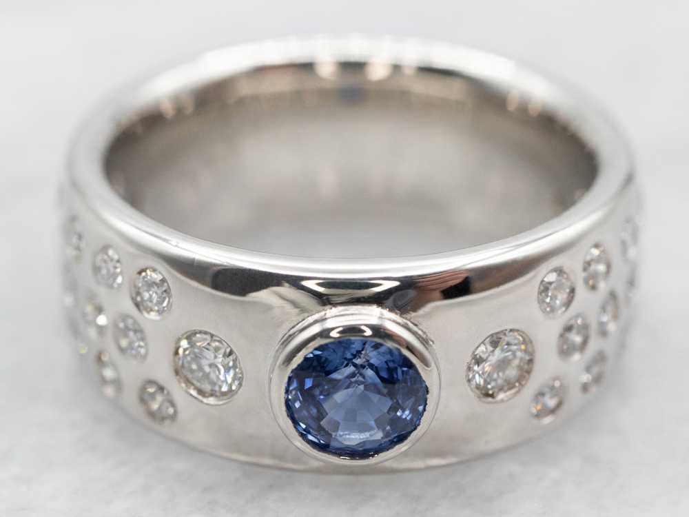 Sparkling Platinum Sapphire and Diamond Band - image 1