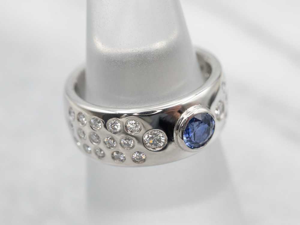 Sparkling Platinum Sapphire and Diamond Band - image 3