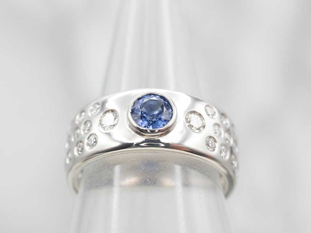 Sparkling Platinum Sapphire and Diamond Band - image 4