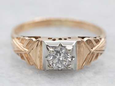 1930's Two Tone Gold Diamond Engagement Ring - image 1