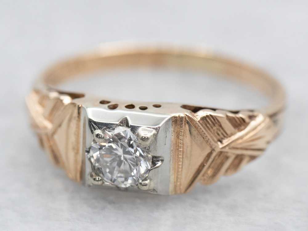 1930's Two Tone Gold Diamond Engagement Ring - image 2