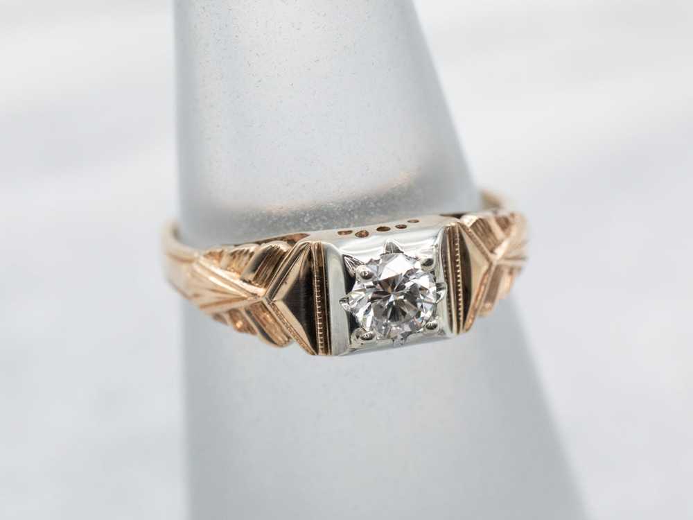 1930's Two Tone Gold Diamond Engagement Ring - image 3