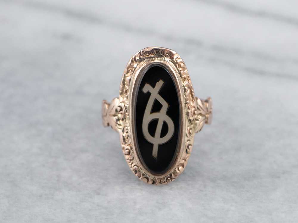 Antique Greek Sorority Onyx Ring - image 2