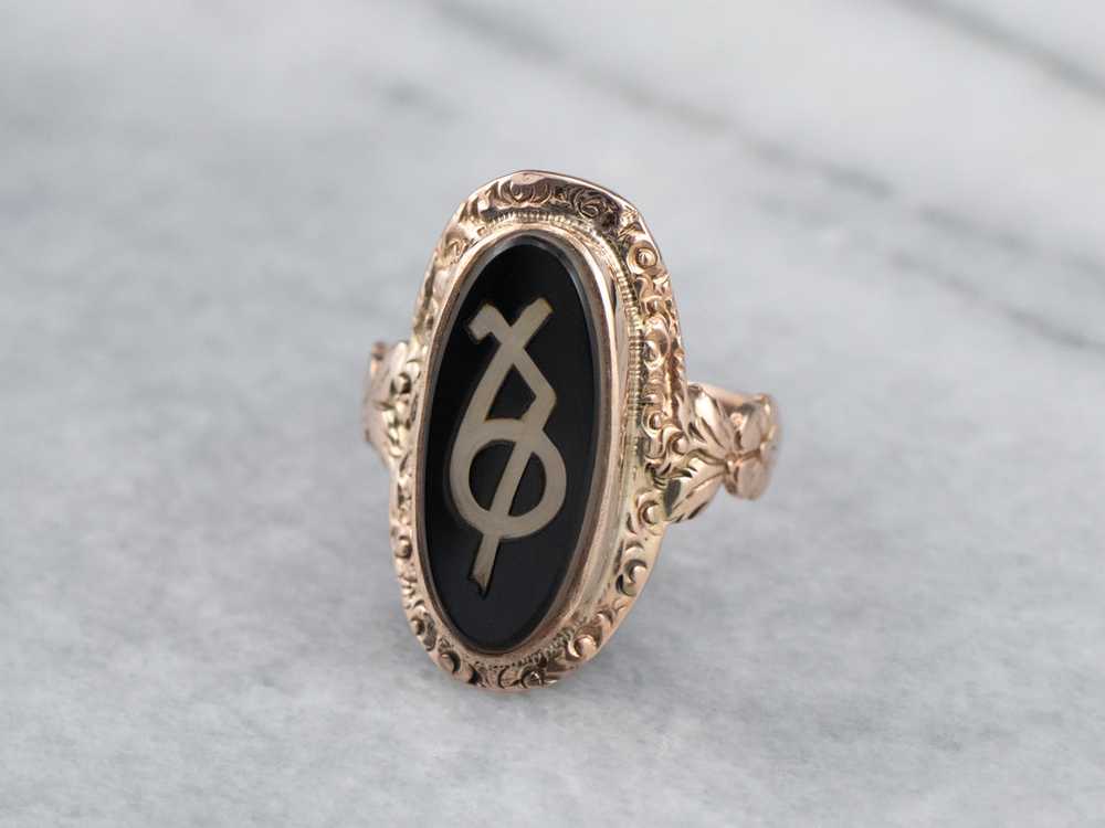 Antique Greek Sorority Onyx Ring - image 3