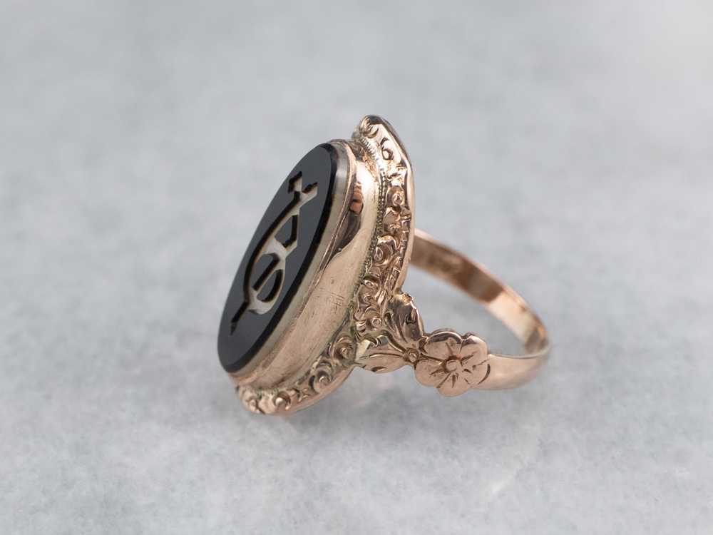 Antique Greek Sorority Onyx Ring - image 4