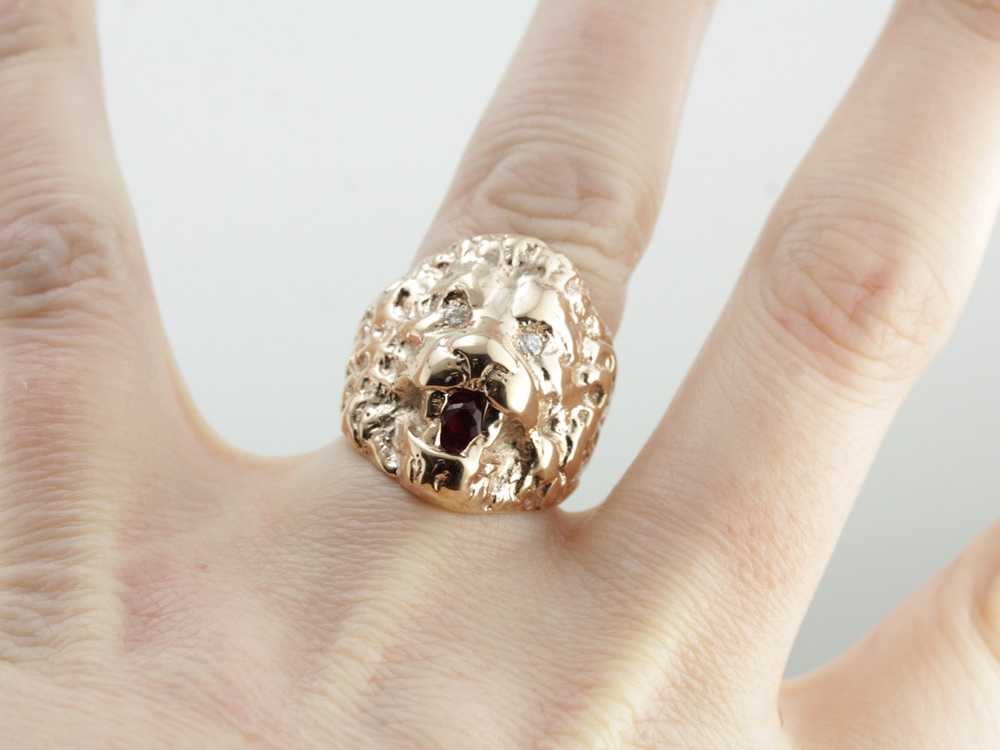 Huge Lion Statement Ring with Diamond Eyes and Ru… - image 4