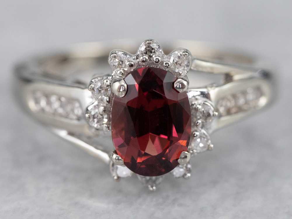 Rhodolite Garnet and Diamond Halo Ring - image 1