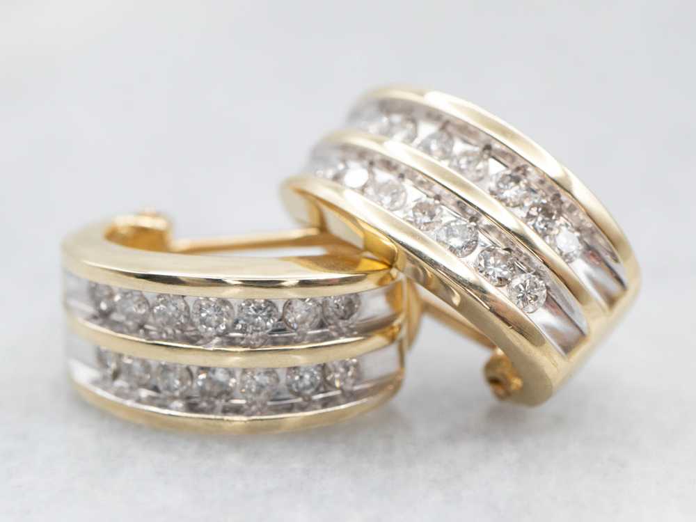 Curved Channel Set Diamond Earrings - image 1