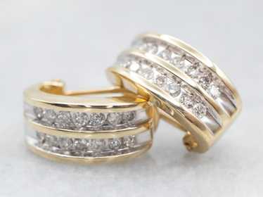 Curved Channel Set Diamond Earrings - image 1