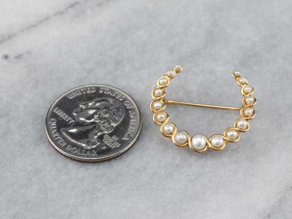 Antique Gold Pearl Crescent Moon Brooch - image 10