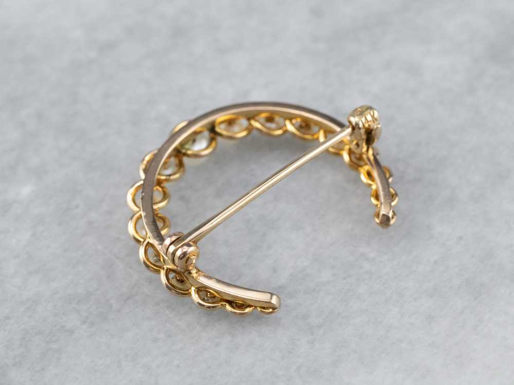 Antique Gold Pearl Crescent Moon Brooch - image 5