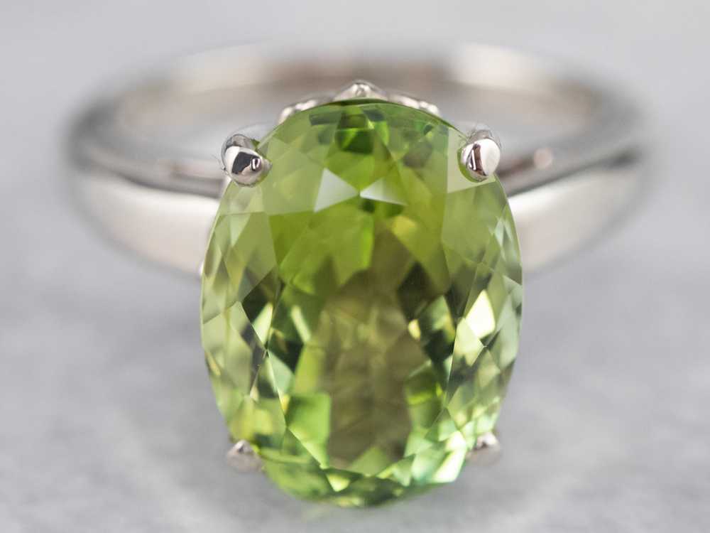 Green Tourmaline Solitaire Ring in White Gold - image 1