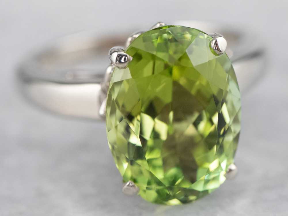 Green Tourmaline Solitaire Ring in White Gold - image 2