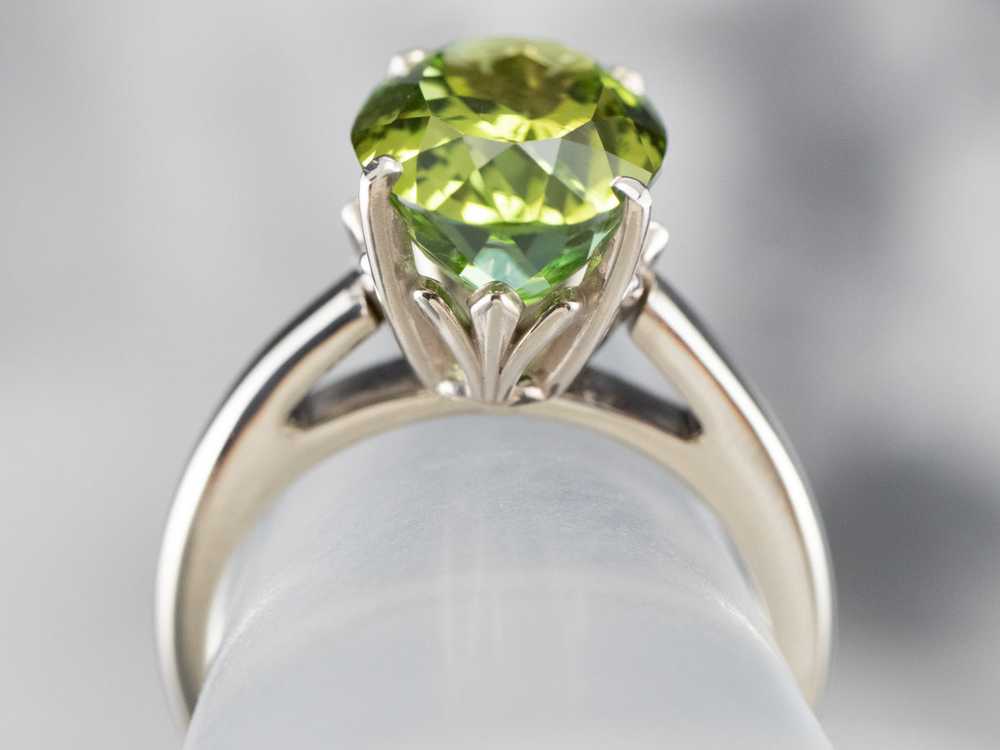 Green Tourmaline Solitaire Ring in White Gold - image 8