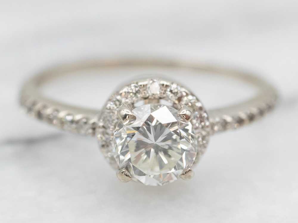 Stunning Halo 14K White Gold Diamond Engagement R… - image 1