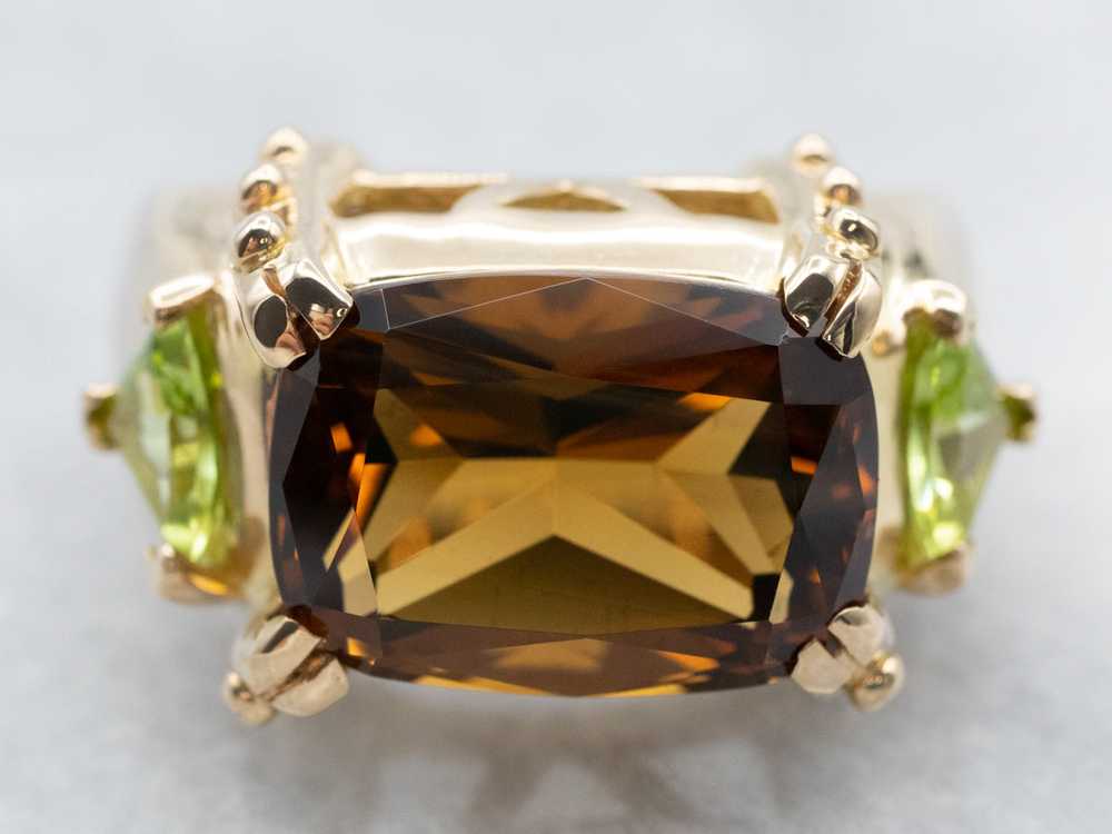 Smoky Quartz and Peridot Cocktail Ring - image 1