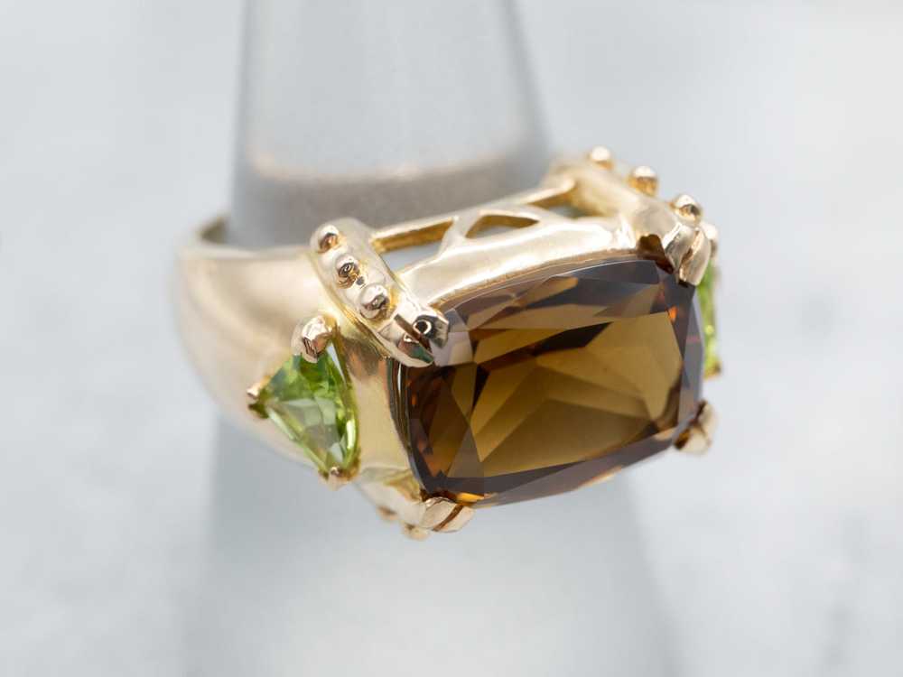 Smoky Quartz and Peridot Cocktail Ring - image 3