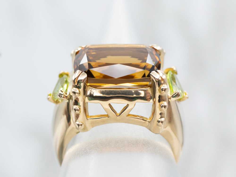 Smoky Quartz and Peridot Cocktail Ring - image 4