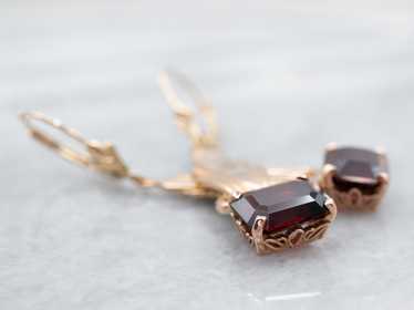 Vintage Rose Gold Pyrope Garnet Drop Earrings - image 1