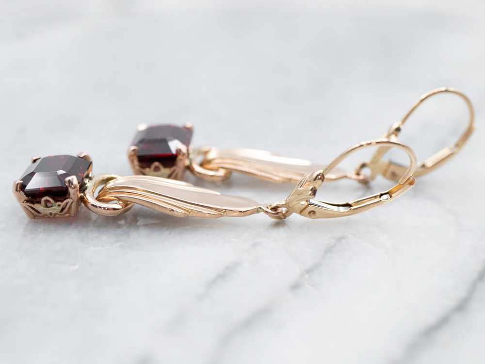 Vintage Rose Gold Pyrope Garnet Drop Earrings - image 2