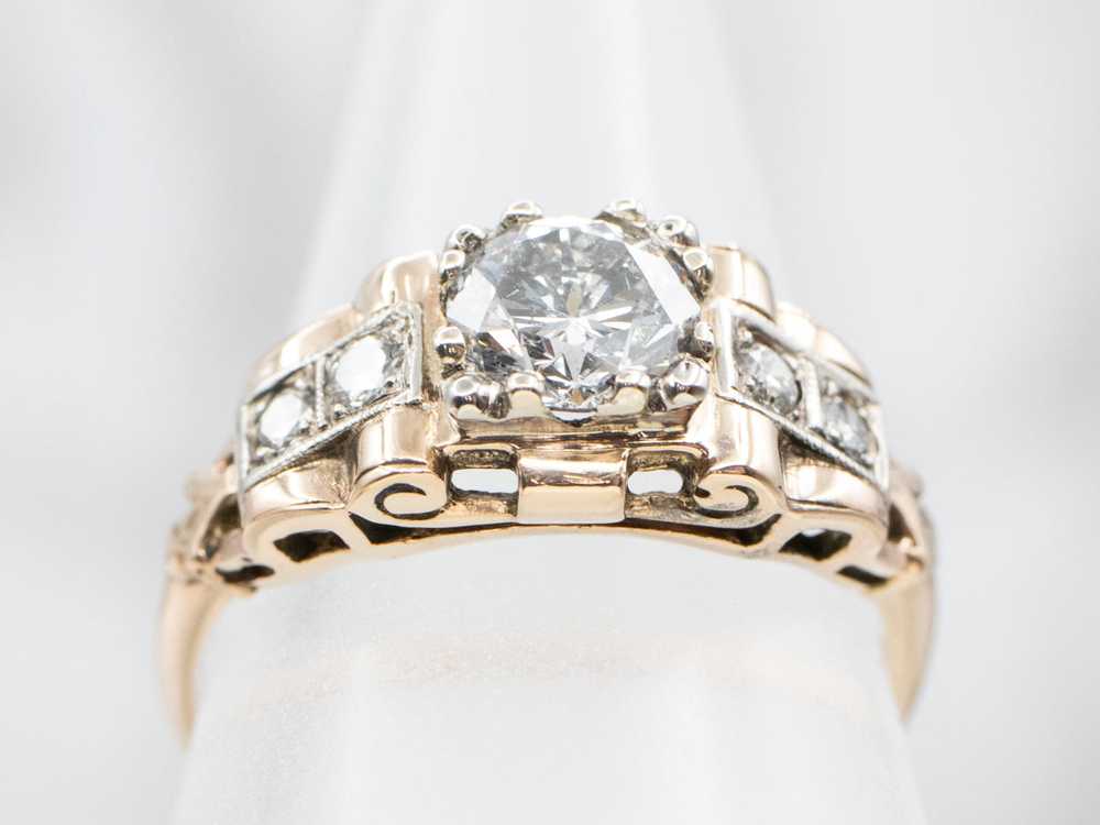 Vintage Two Toned Diamond Engagement Ring - image 4