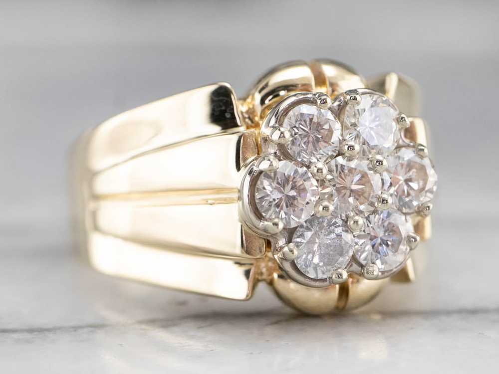 Diamond Cluster Two Tone Gold Statement Band - image 3