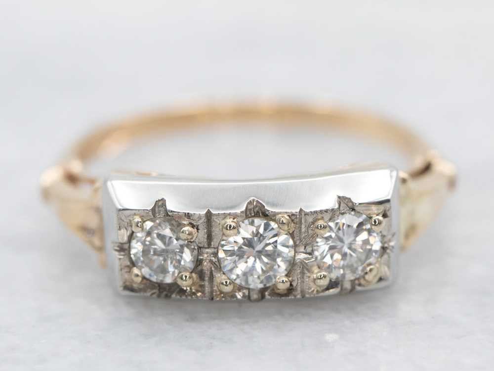 Retro Three Stone Diamond Engagement Ring - image 1