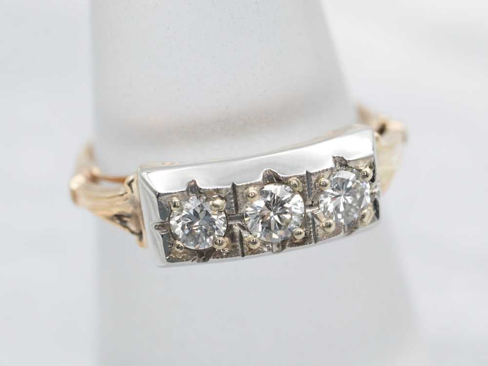 Retro Three Stone Diamond Engagement Ring - image 3