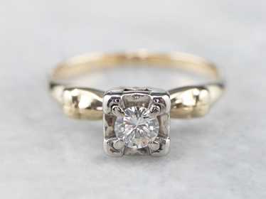 Retro Diamond Gold Engagement Ring - image 1