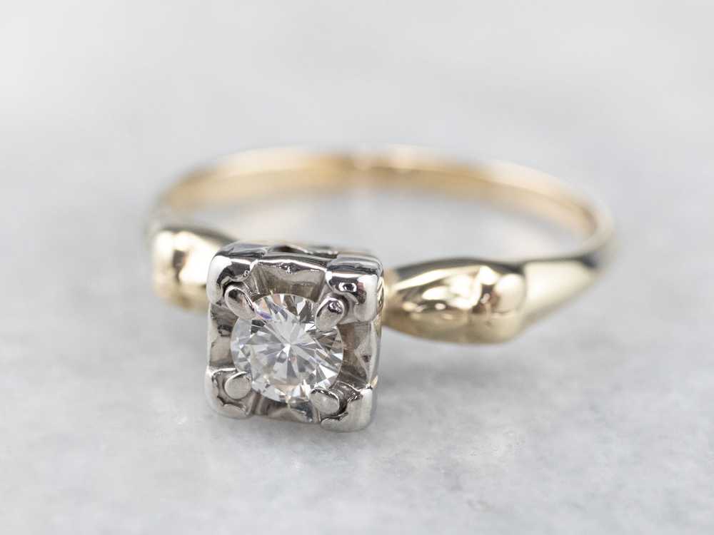 Retro Diamond Gold Engagement Ring - image 3