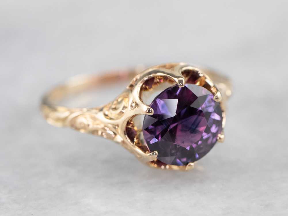 Victorian Purple Sapphire Solitaire Ring - image 3