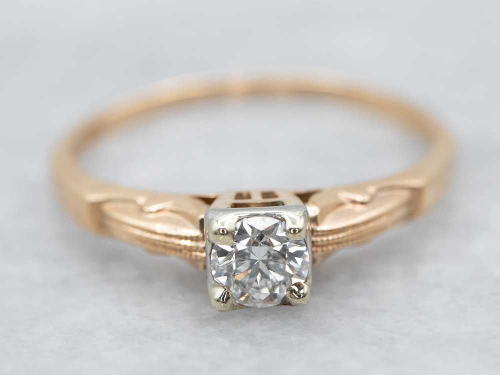 Two Toned Gold Vintage Diamond Solitaire Engageme… - image 1