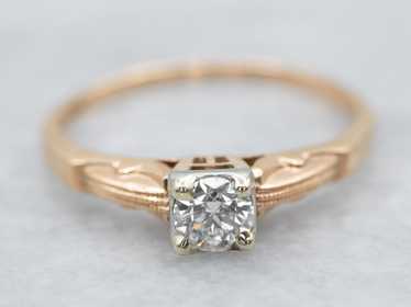 Two Toned Gold Vintage Diamond Solitaire Engageme… - image 1