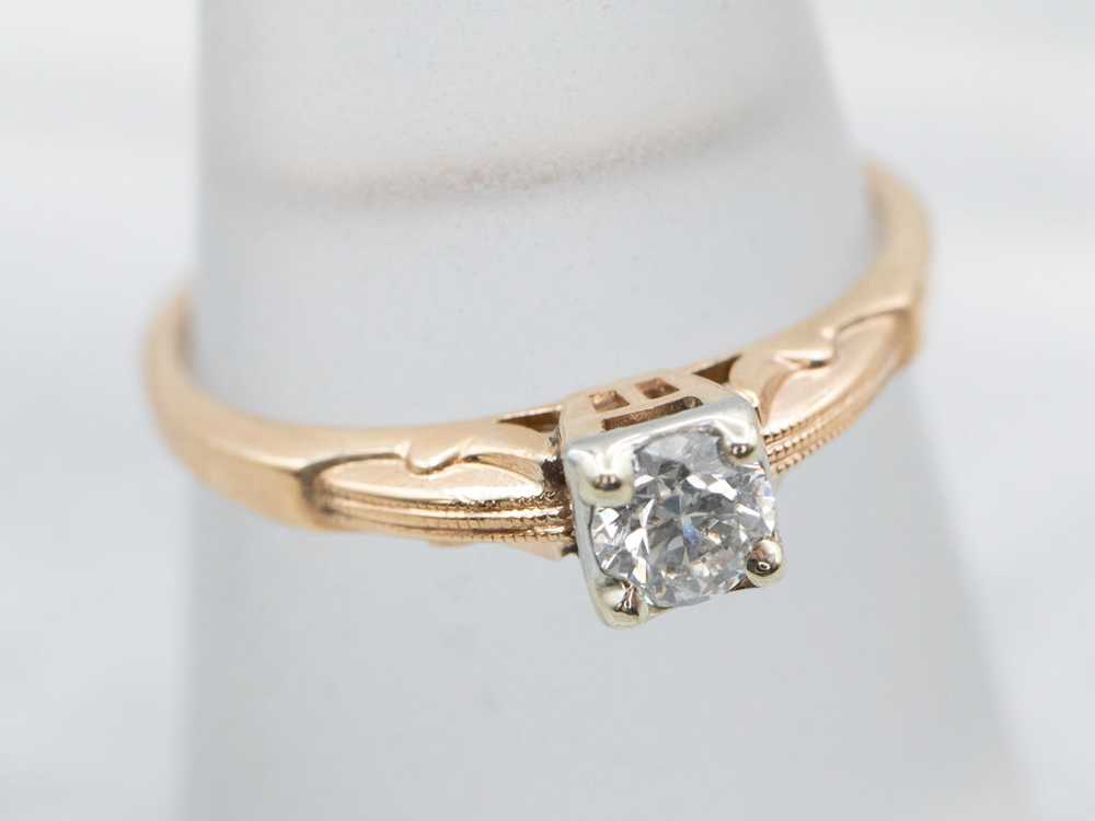 Two Toned Gold Vintage Diamond Solitaire Engageme… - image 3