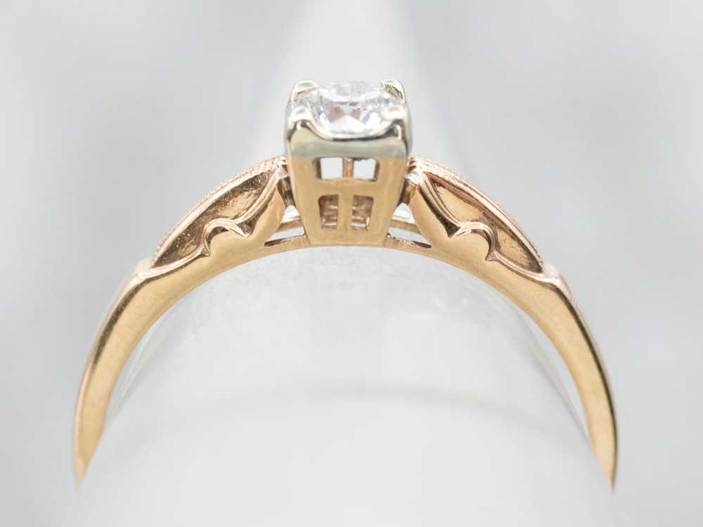 Two Toned Gold Vintage Diamond Solitaire Engageme… - image 4