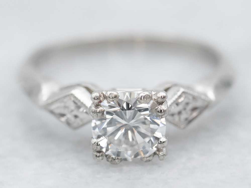 Retro Era Floral Diamond Engagement Ring - image 1