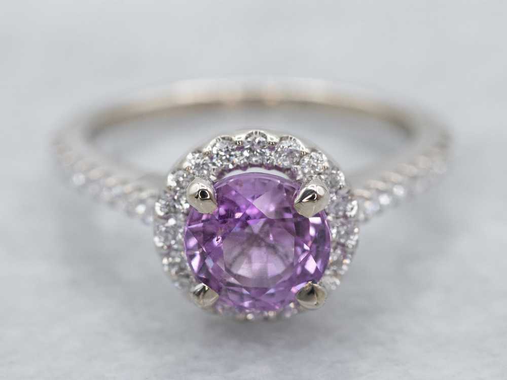 White Gold Pink Sapphire Halo Engagement Ring - image 1