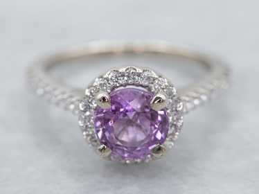 White Gold Pink Sapphire Halo Engagement Ring - image 1