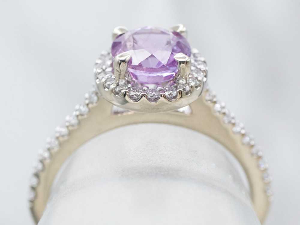 White Gold Pink Sapphire Halo Engagement Ring - image 4