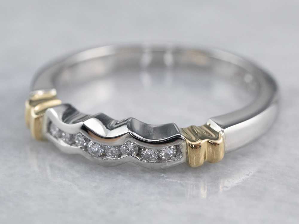 Scalloped Mixed Metal Diamond Band - image 1