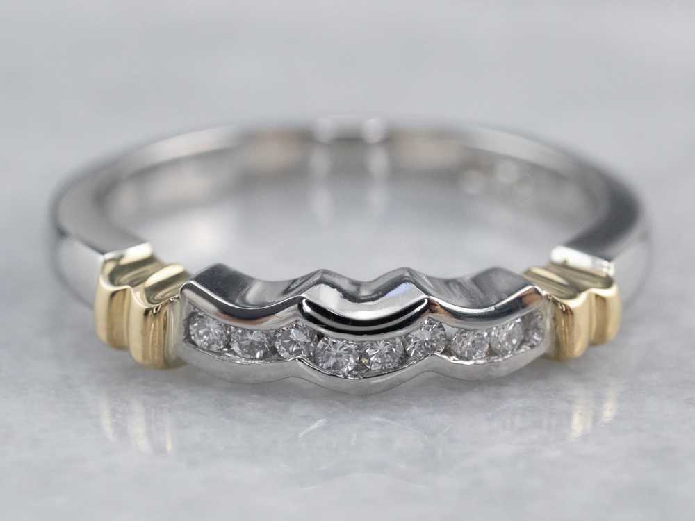 Scalloped Mixed Metal Diamond Band - image 2