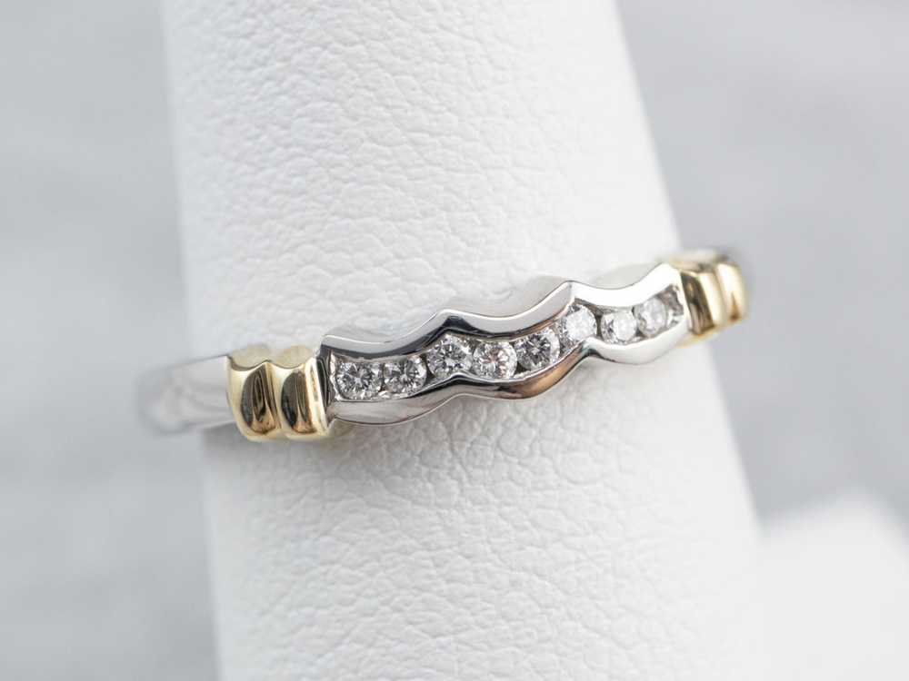 Scalloped Mixed Metal Diamond Band - image 7