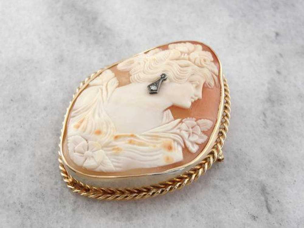 Rare Diamond Shaped Shell Cameo with Diamond Earr… - image 2