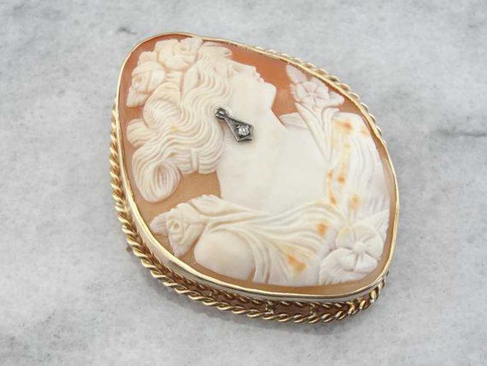 Rare Diamond Shaped Shell Cameo with Diamond Earr… - image 3